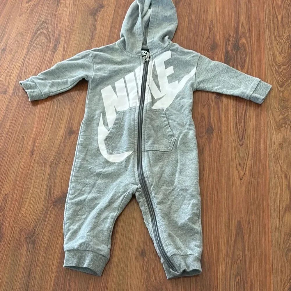 Nike gray and white one piece hoodie outfit nine months